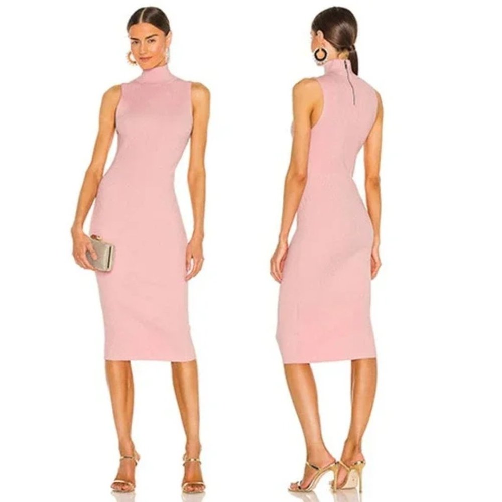 Alice + Olivia Brooklyn Ribbed Turtleneck Sleeveless Midi Dress Blush Sz: XS
